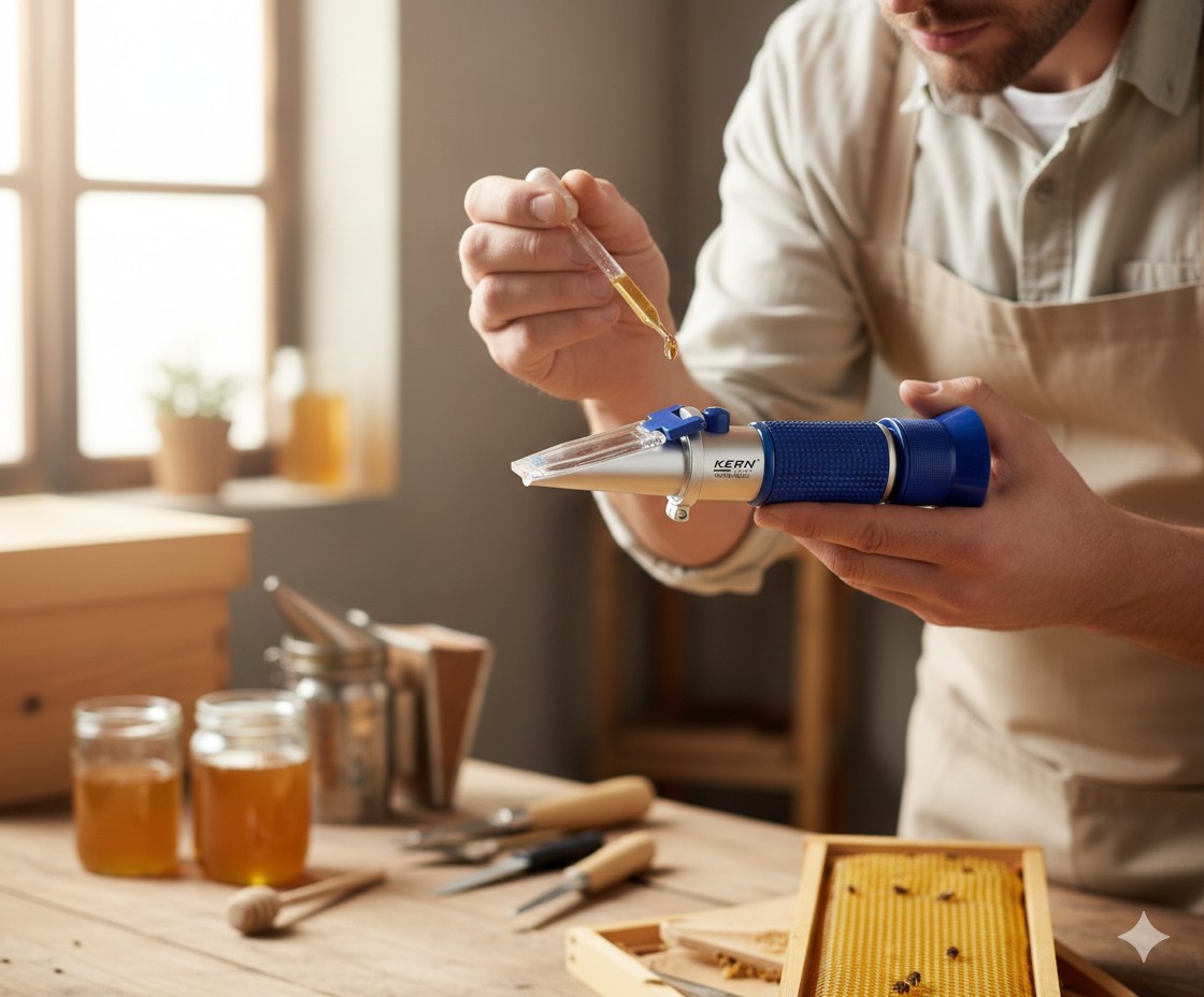 Measuring the water content of honey with a refractometer